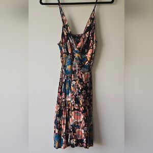 Angie Black Floral Midi Dress with Pink & Blue Accents Size M